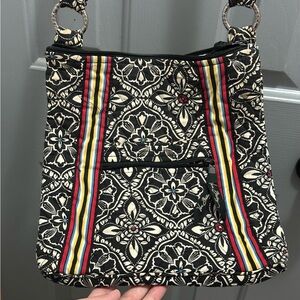 Vera Bradley Barcelona Lisa Hobo Crossbody Hipster Bag Floral Stripe Triple Zip
